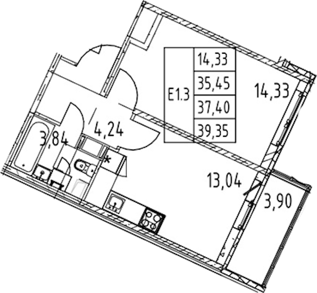 1-комнатная квартира 35.45 м², 12/12 эт., ЖК «Полис ЛАВрики»